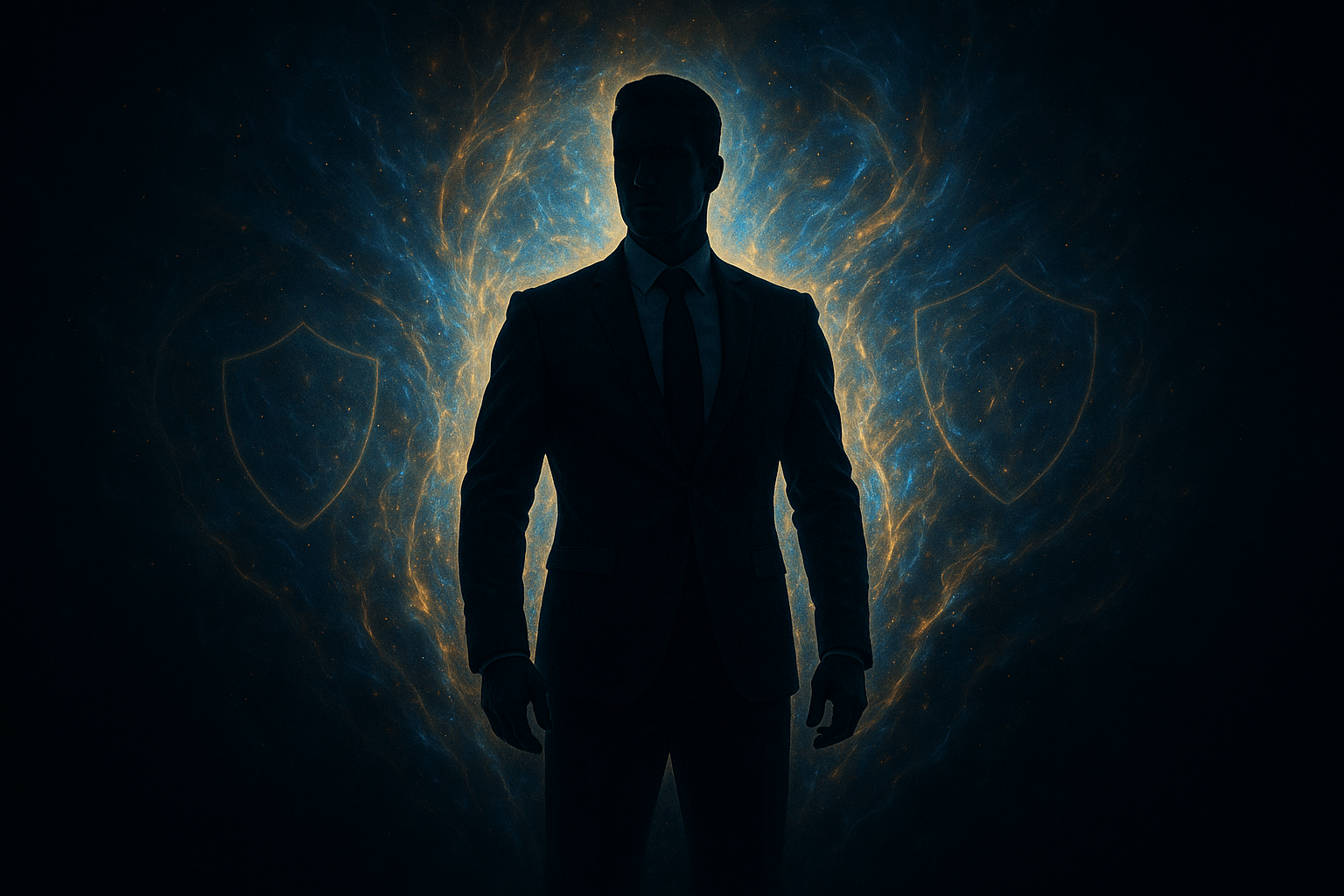 Professional businessman silhouette with dynamic energy fields